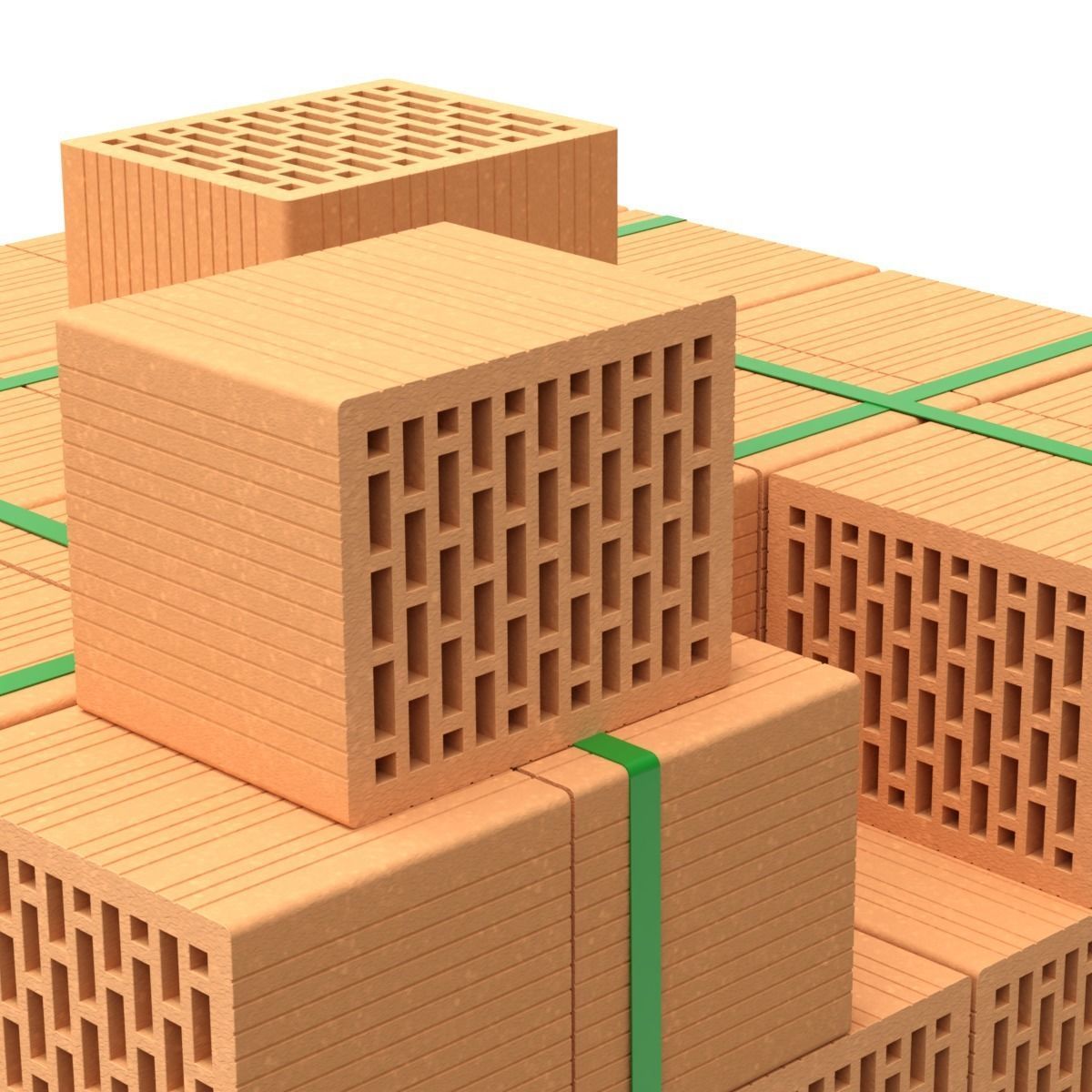 Hollow Clay Blocks and Wooden Pallet 3D model_7