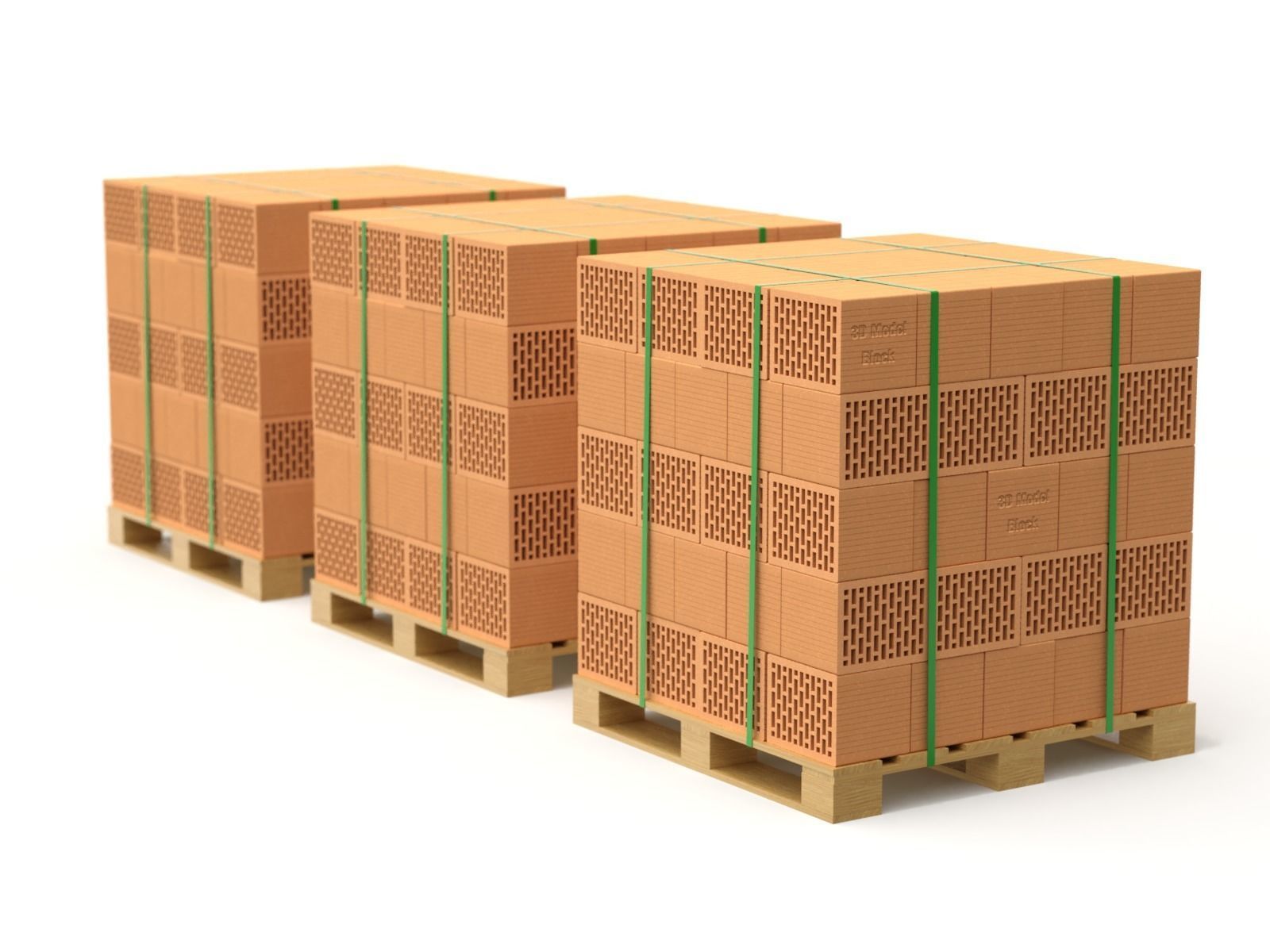 Hollow Clay Blocks and Wooden Pallet 3D model_1