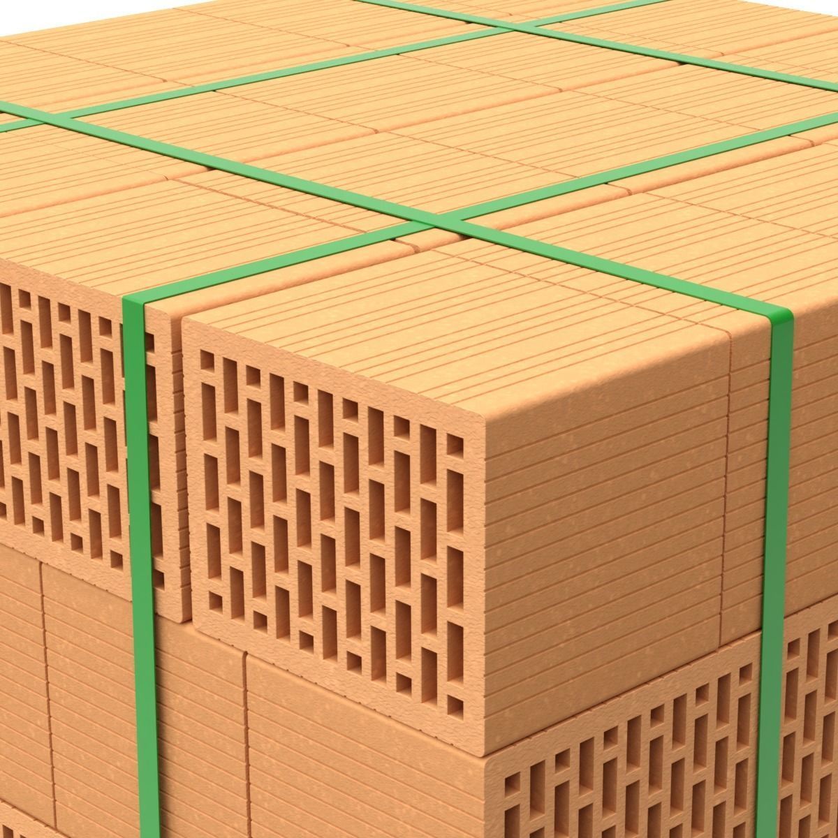 Hollow Clay Blocks and Wooden Pallet 3D model_2