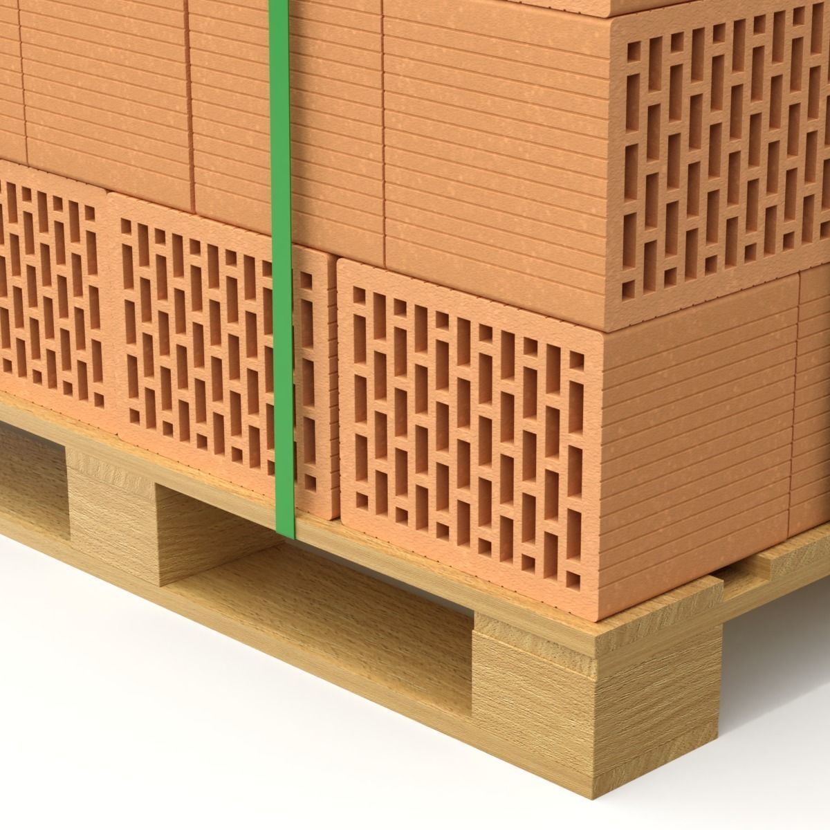 Hollow Clay Blocks and Wooden Pallet 3D model_3