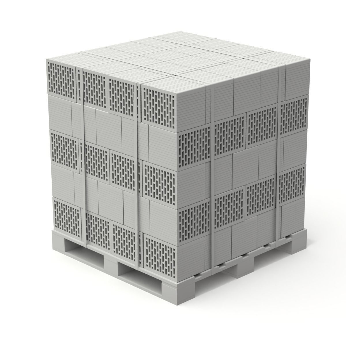 Hollow Clay Blocks and Wooden Pallet 3D model_9