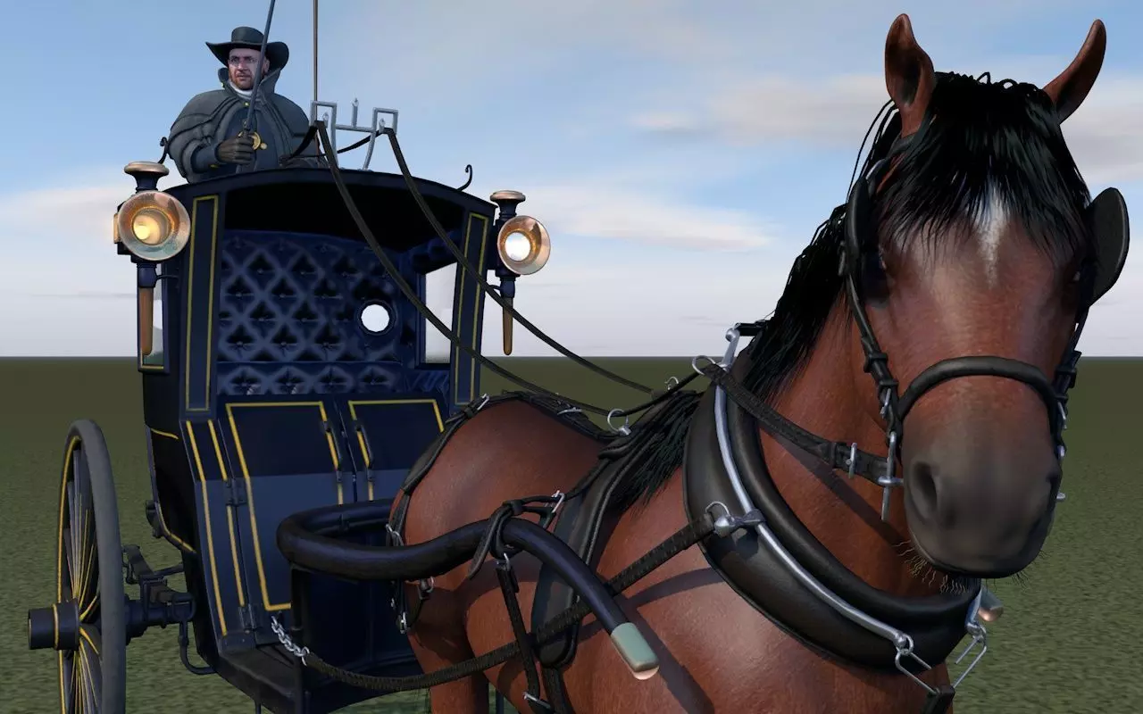 London cab cabman horse 3D model_0