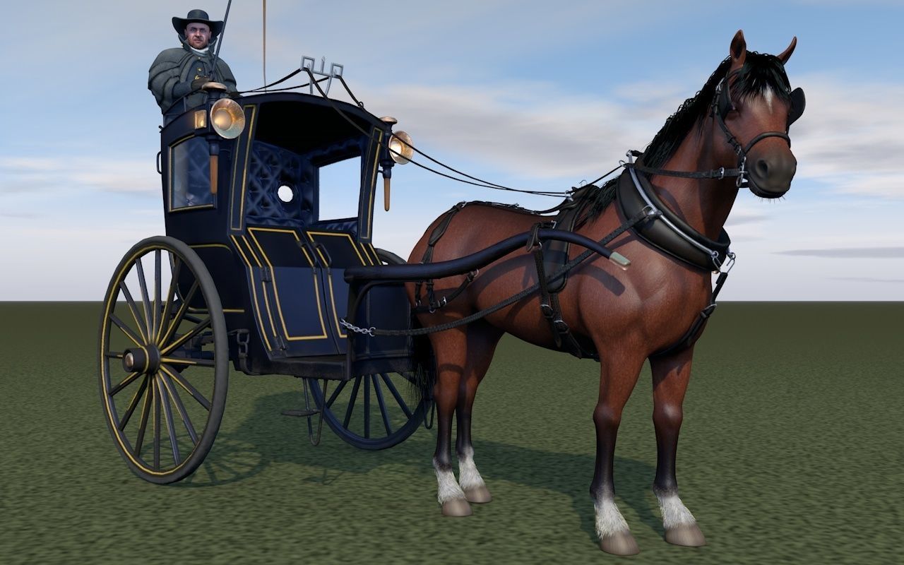 London cab cabman horse 3D model_2