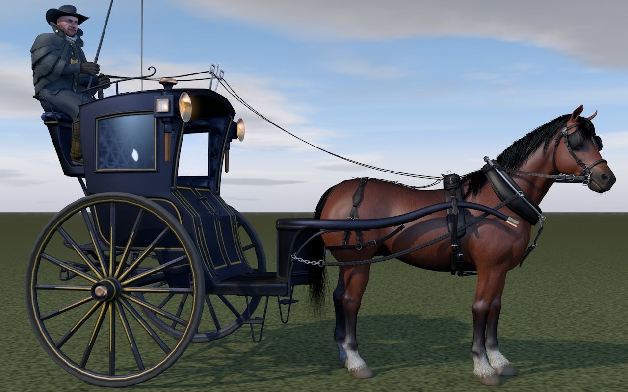 London cab cabman horse 3D model_1