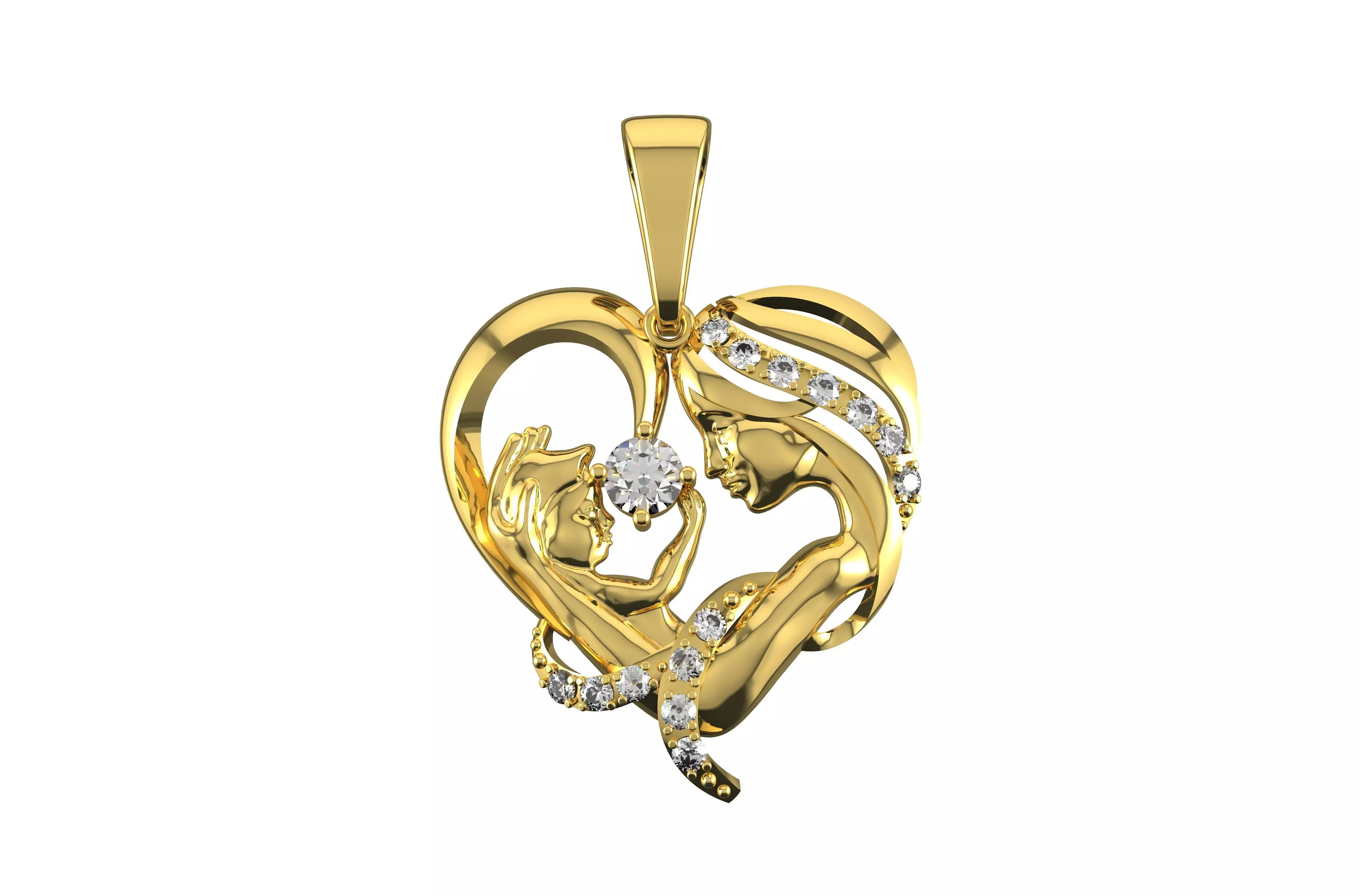 Gold Diamond Pendant Necklace 3D print model