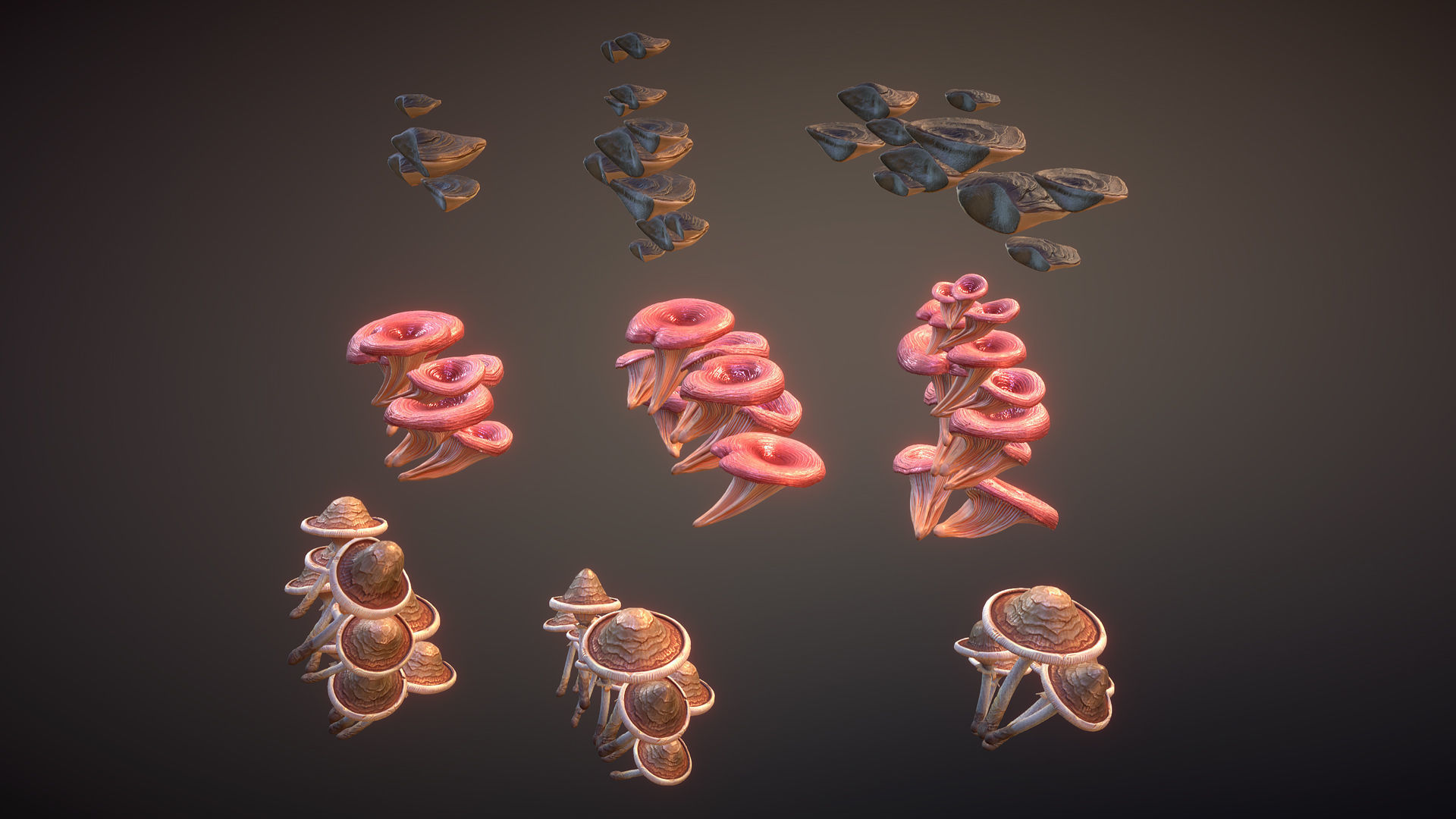 Big mushrooms Low-poly 3D model_6