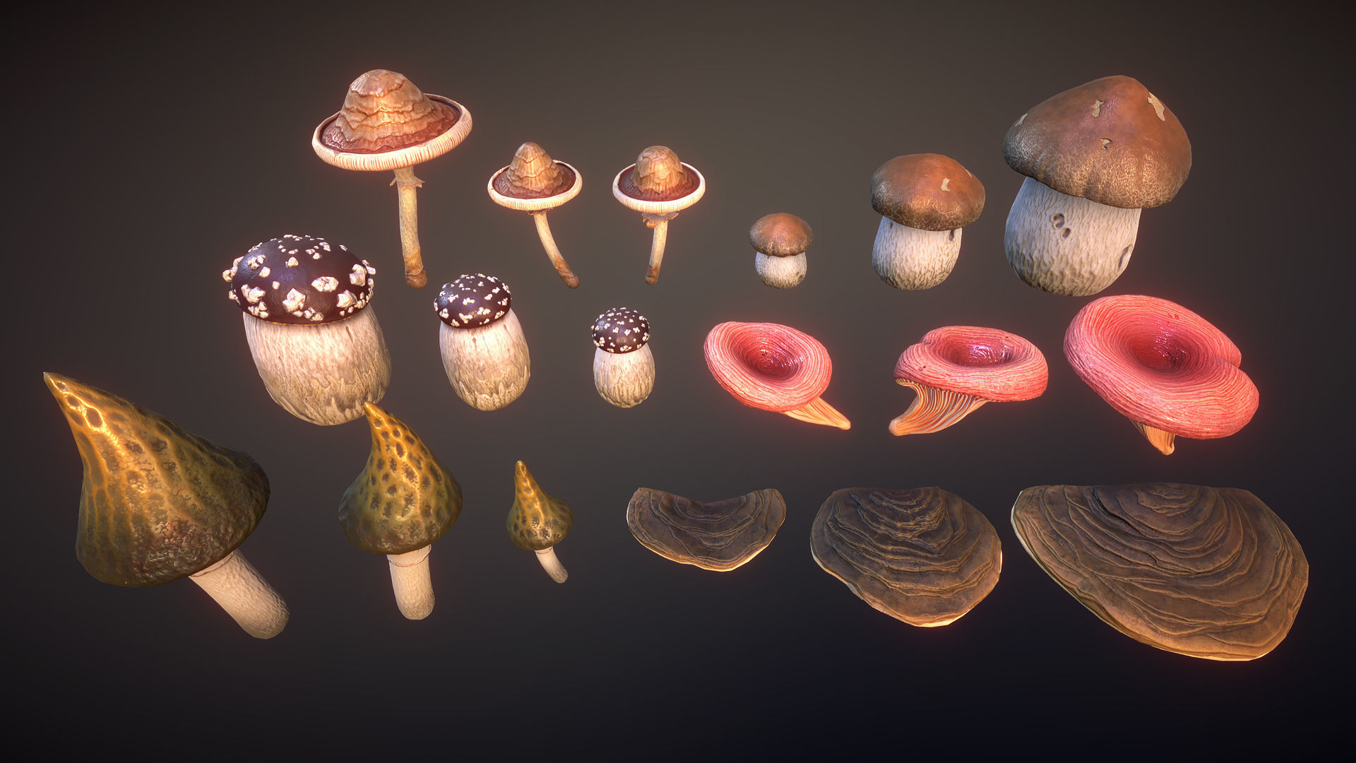 Big mushrooms Low-poly 3D model_4