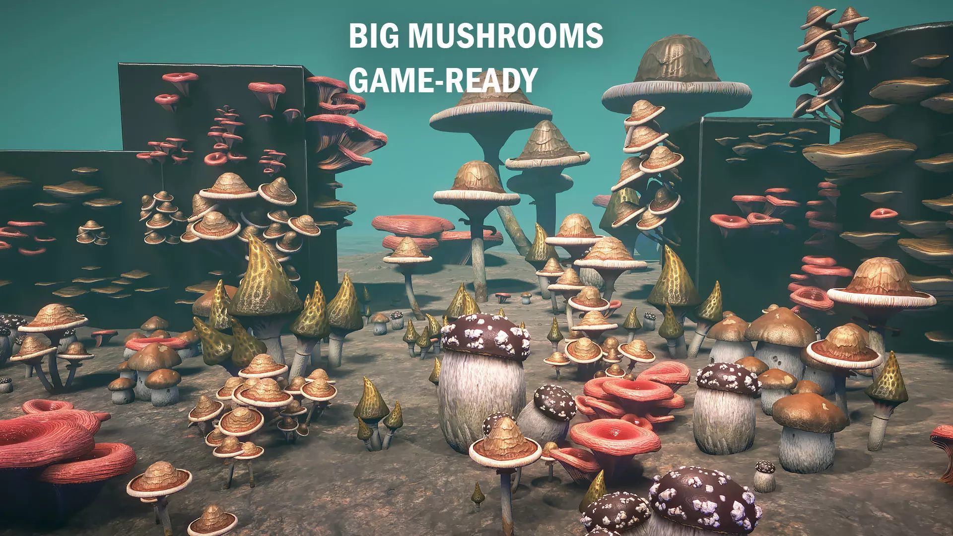 Big mushrooms Low-poly 3D model_0