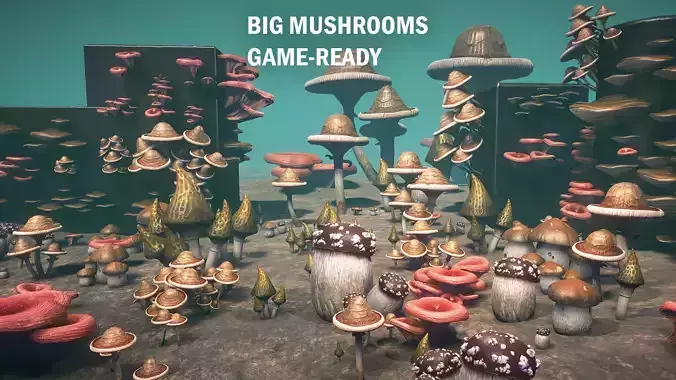 Big mushrooms Low-poly 3D model