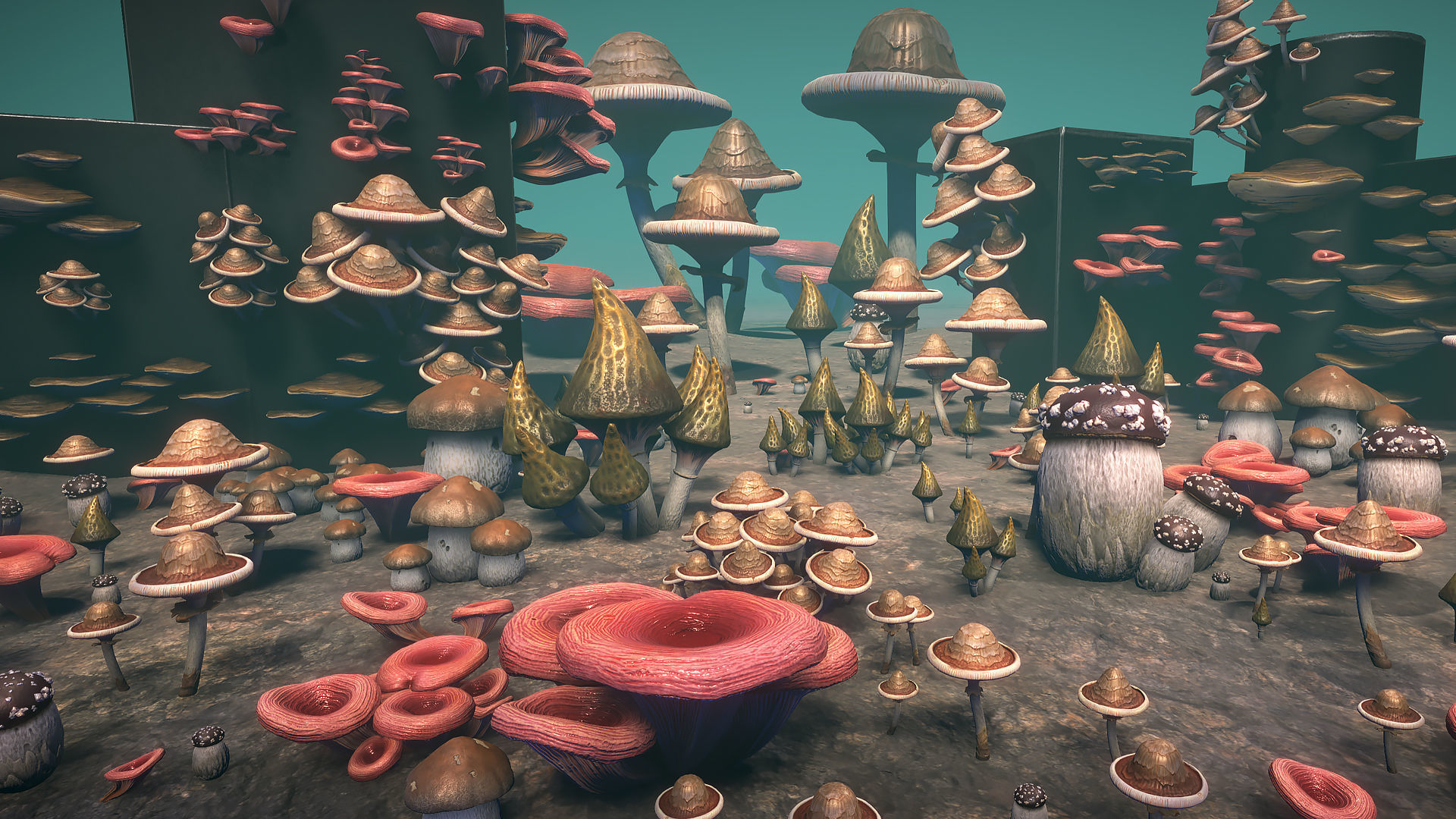Big mushrooms Low-poly 3D model_1