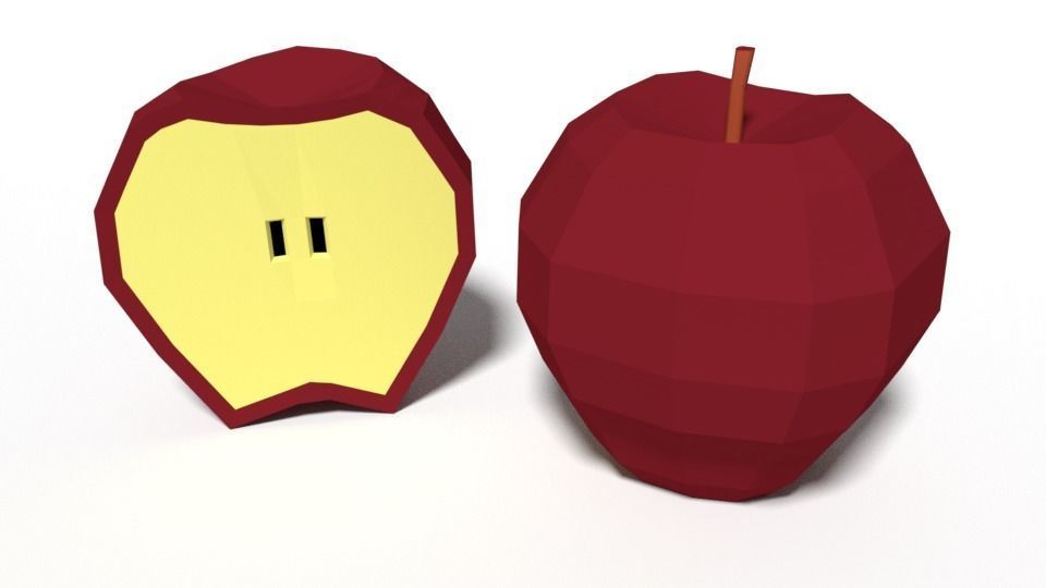 Low Poly Cartoon Apple Low-poly 3D model_2