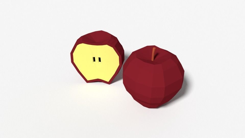 Low Poly Cartoon Apple Low-poly 3D model_1