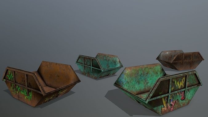 Dumpster three rusty metal boxes Low-poly 3D model