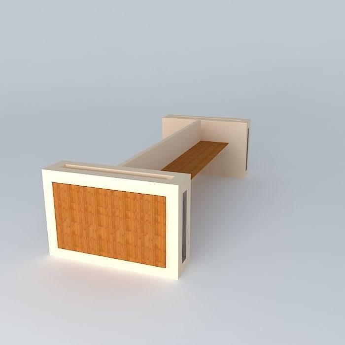 Worksation wooden bench 3D model_1