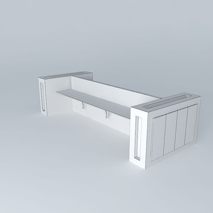 Worksation wooden bench 3D model_3
