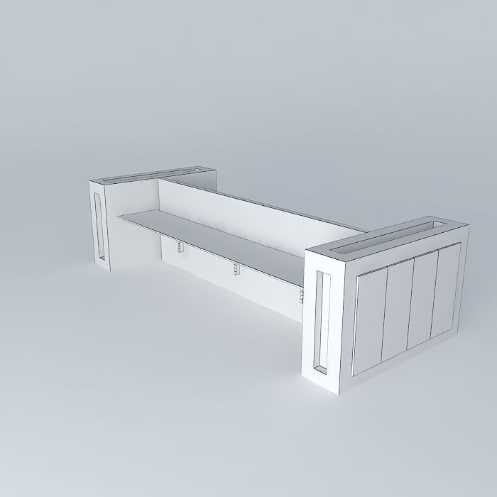 Worksation wooden bench 3D model_4