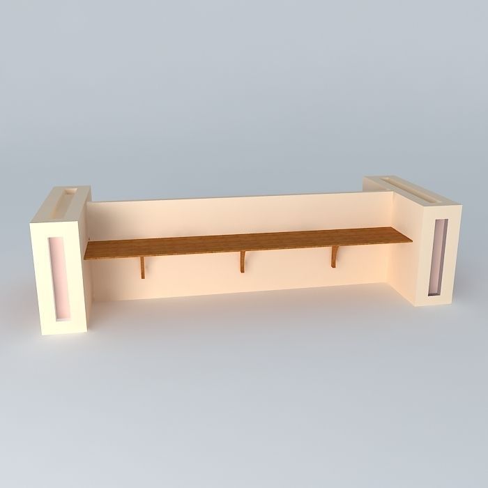 Worksation wooden bench 3D model_2