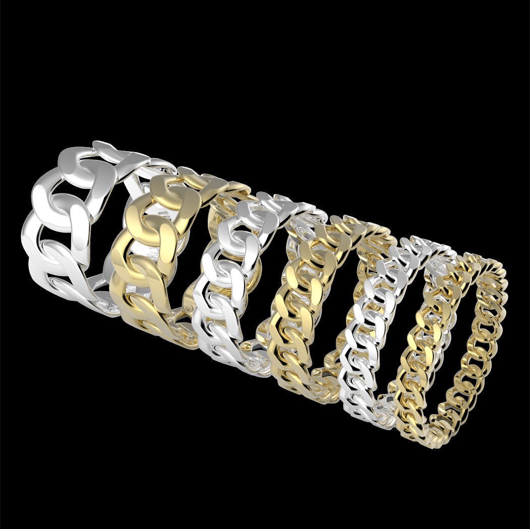 Assorted Cuban Link Band Ring 3D print model_3