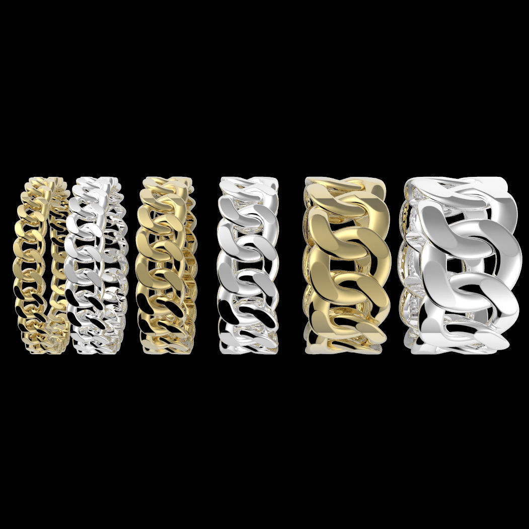 Assorted Cuban Link Band Ring 3D print model_1