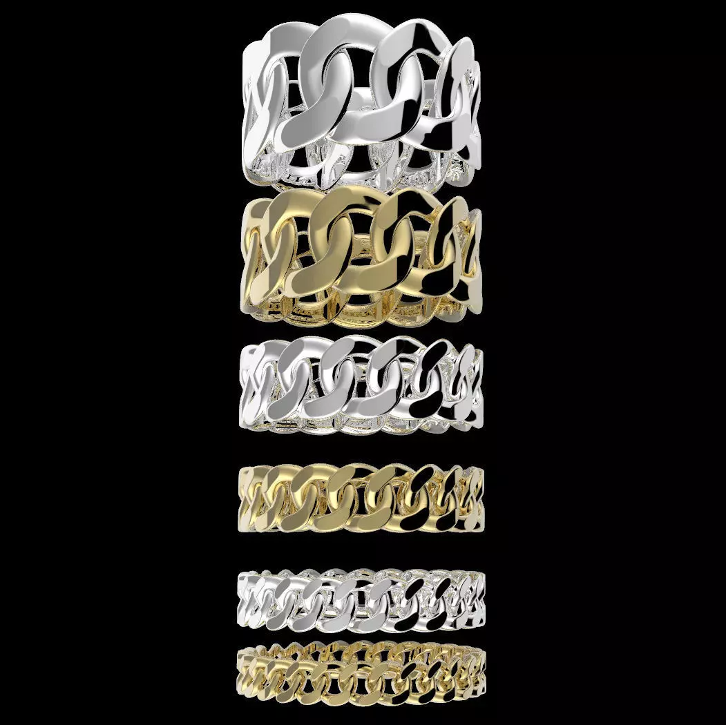 Assorted Cuban Link Band Ring 3D print model_0