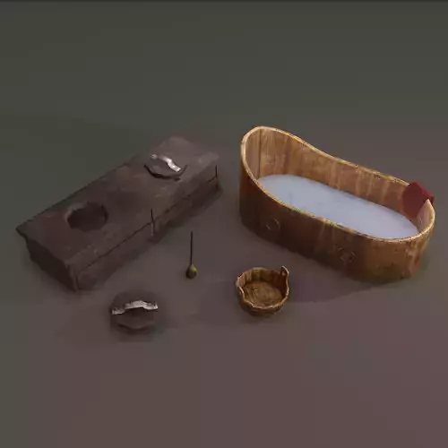 Medieval Bathroom Props Set 3D Model Collection