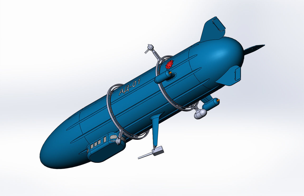 Dirigible-artillery submarine 3D print model_5