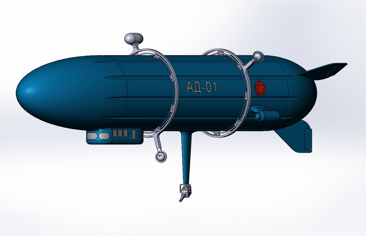 Dirigible-artillery submarine 3D print model_3