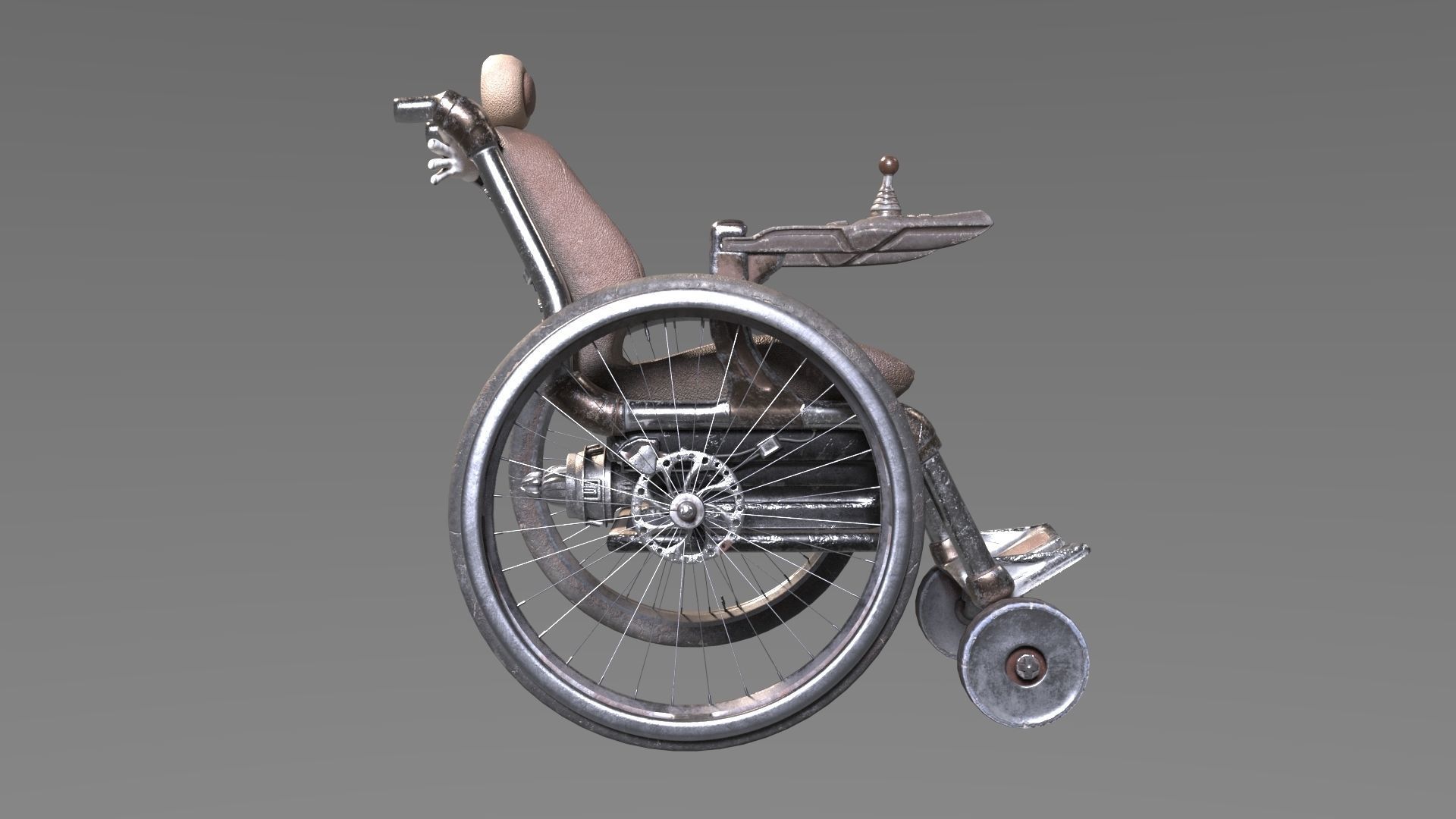 Wheelchair wooden 3D model_3