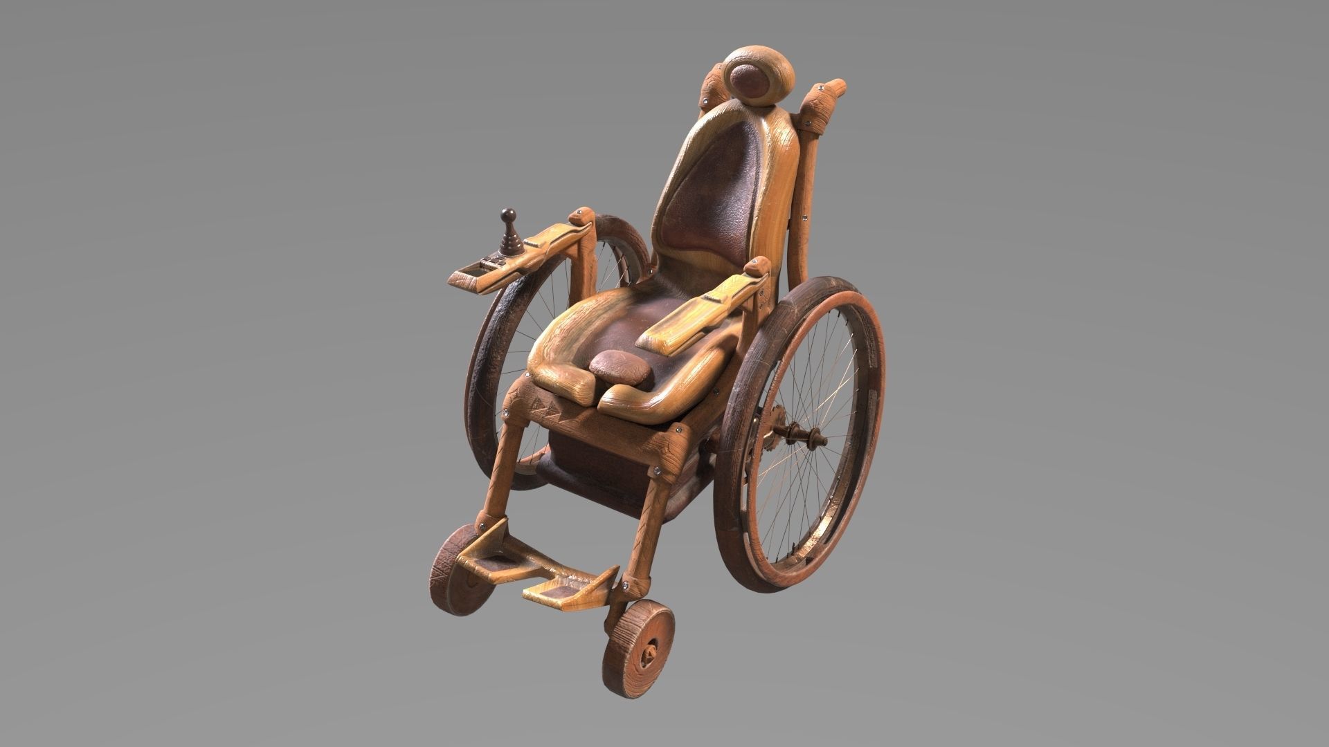 Wheelchair wooden 3D model_40