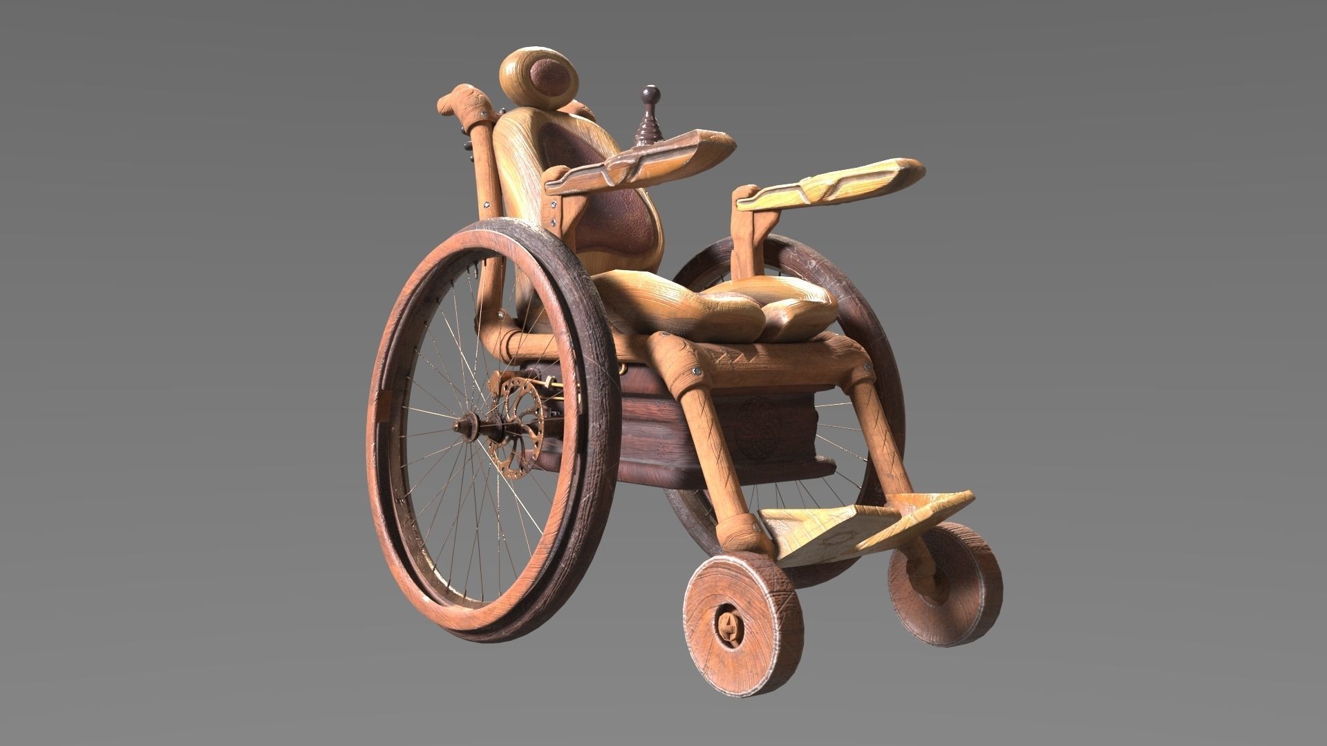 Wheelchair wooden 3D model_25