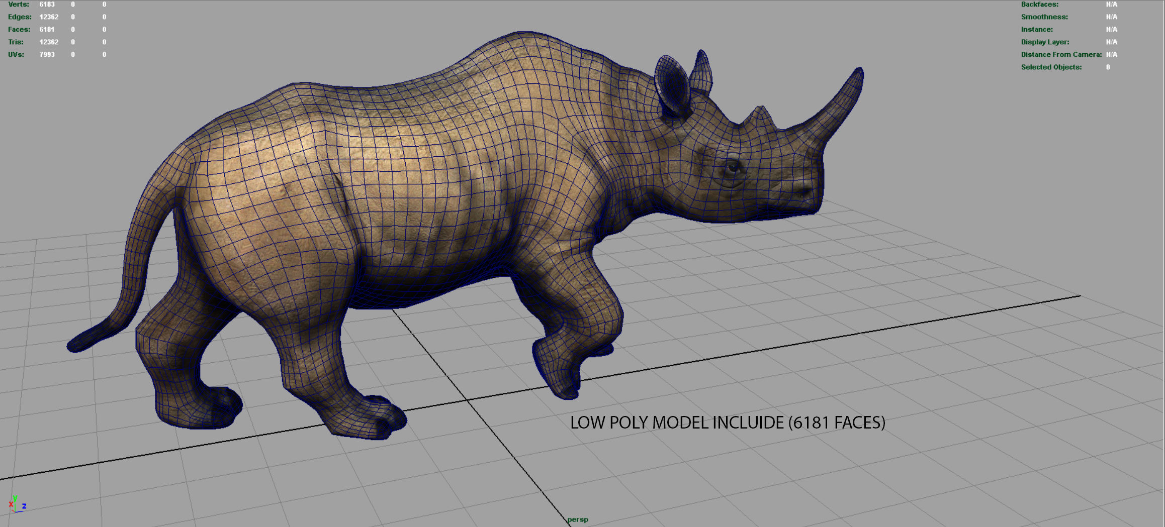 White rhinoceros Low-poly 3D model_3