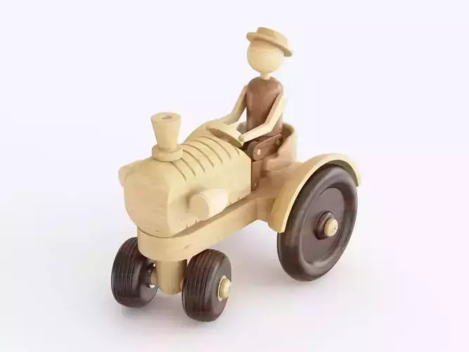 Wooden toy tractor 03 3D model