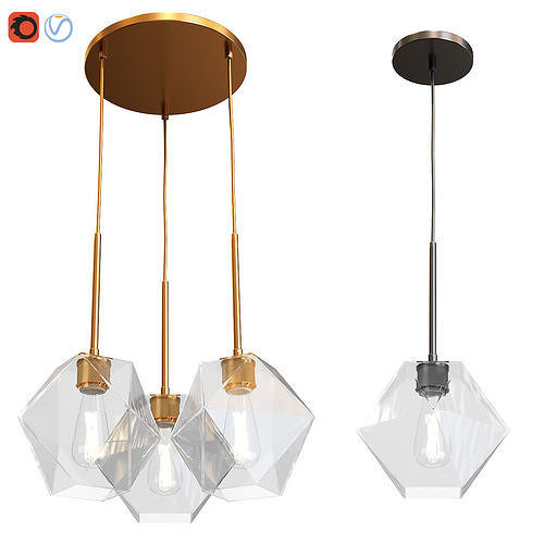 West Elm Sculptural Glass Faceted 3 Light Chandelier  Pendant 3D model