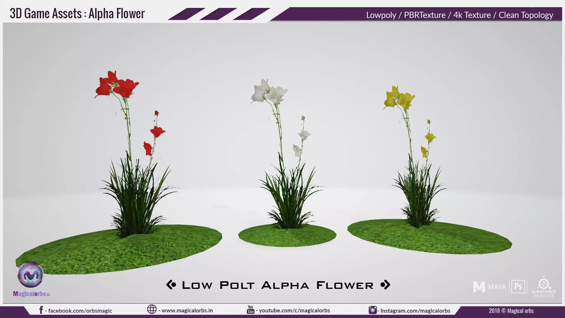 Low Poly Flower Alpha model Low-poly 3D model_0