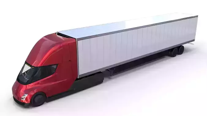 Tesla Semi Truck with Interior and Trailer Red