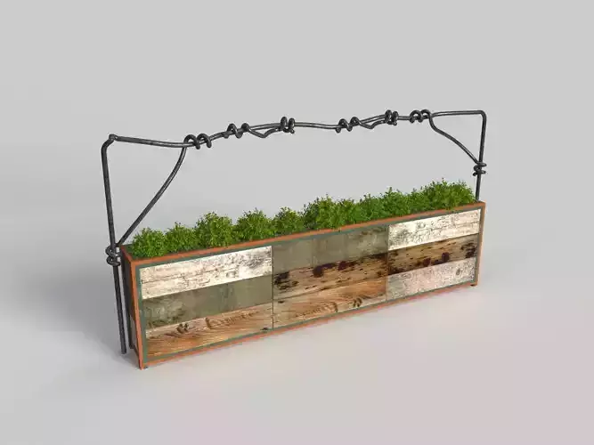Wooden planter box with twined steel thread 