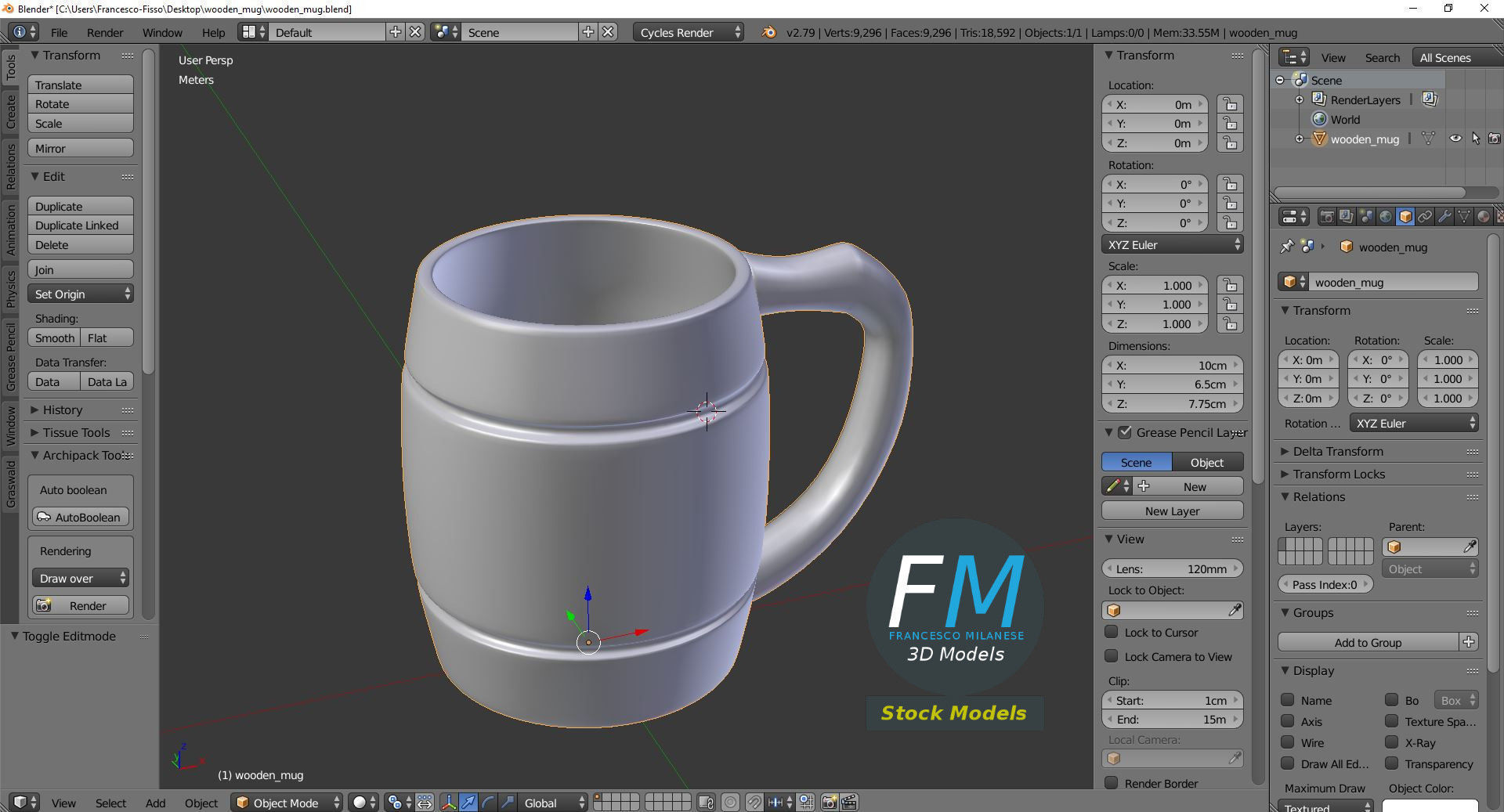 Wooden mug 3D model_9