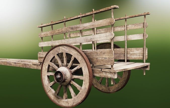 Old Wooden Rusted Cart Low-poly 3D model