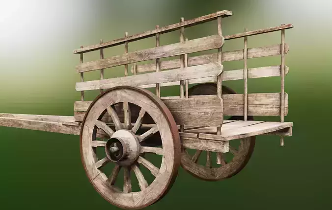 Old Wooden Rusted Cart Low-poly 3D model
