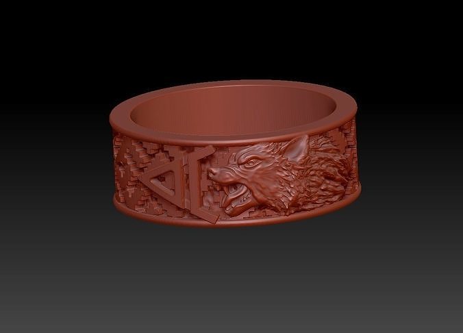 Slavic ring Veles with a wolf and a pattern 3D print model