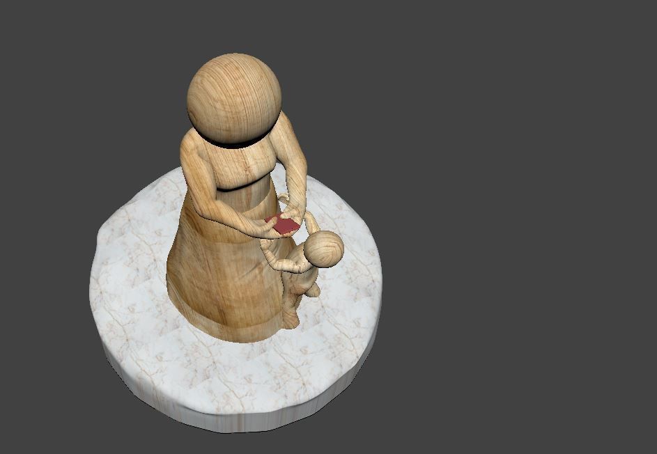 3D sculpture wooden statue with child on top 3D print model_2