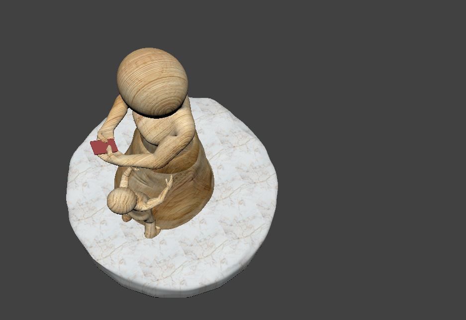 3D sculpture wooden statue with child on top 3D print model_3