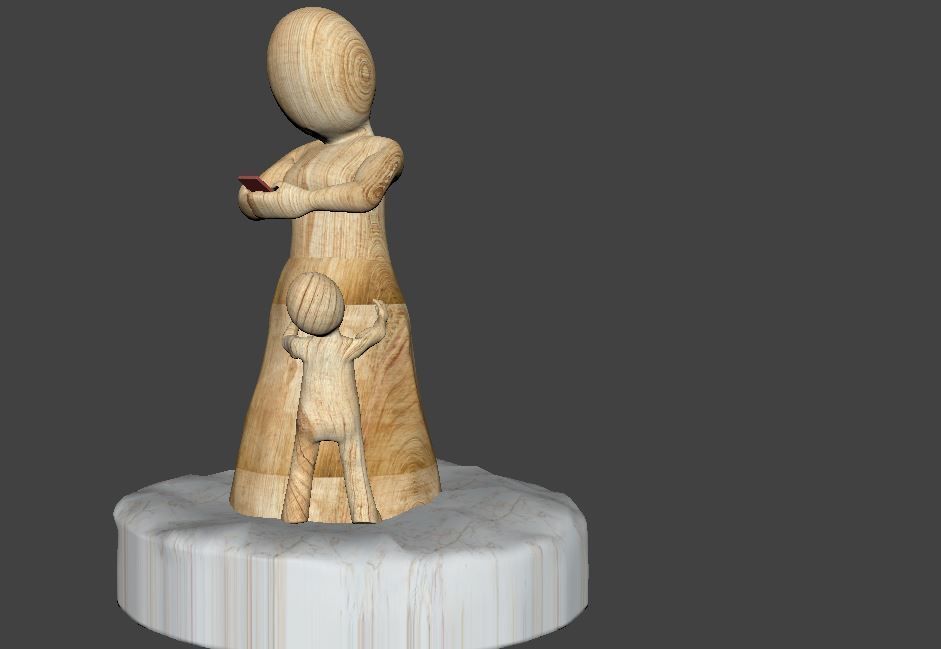3D sculpture wooden statue with child on top 3D print model_4