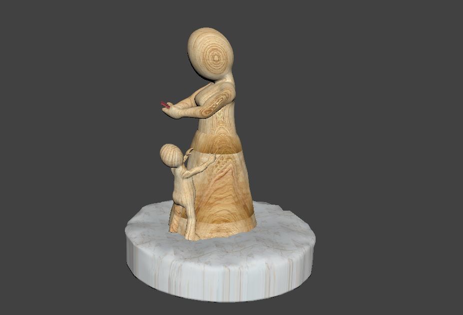 3D sculpture wooden statue with child on top 3D print model_9