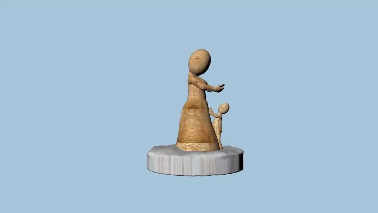 3D sculpture wooden statue with child on top 3D print model_0