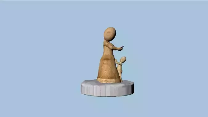 3D sculpture wooden statue with child on top