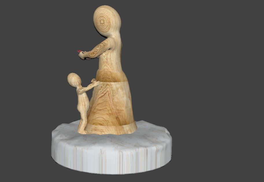 3D sculpture wooden statue with child on top 3D print model_10