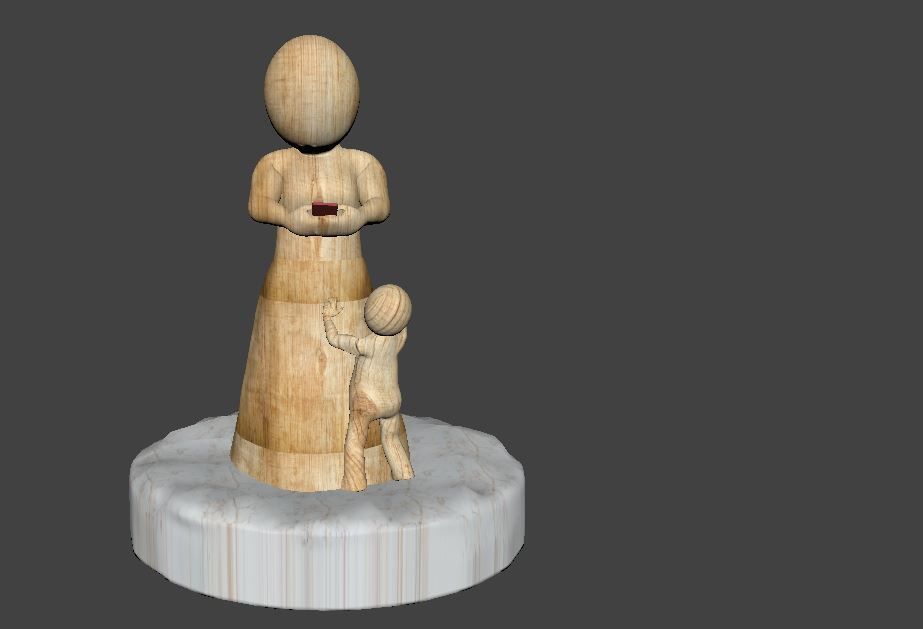 3D sculpture wooden statue with child on top 3D print model_7