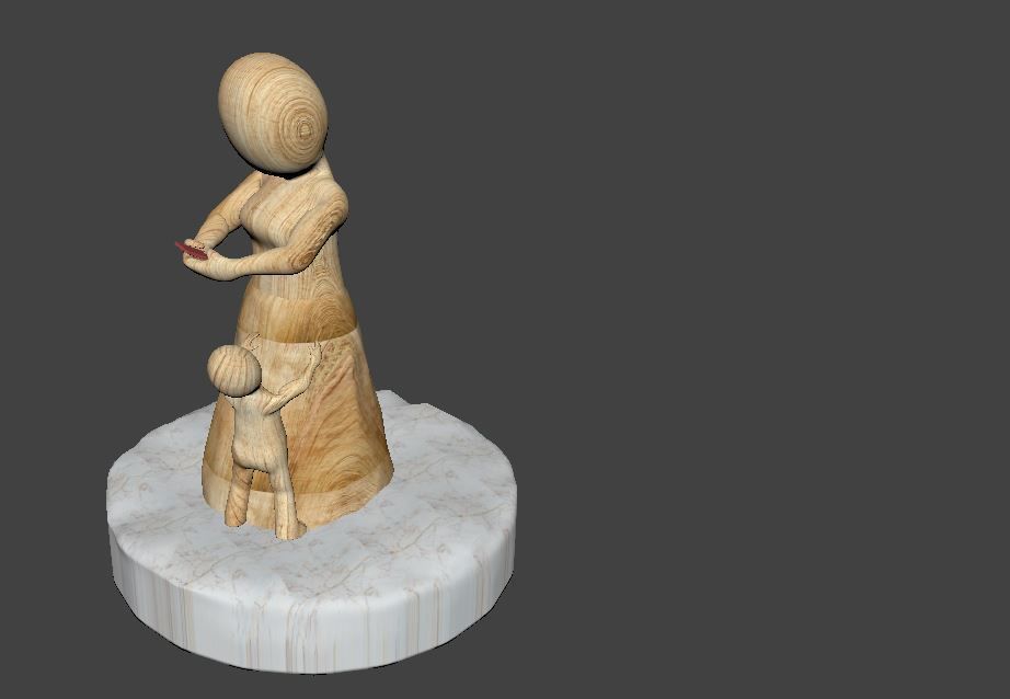3D sculpture wooden statue with child on top 3D print model_8