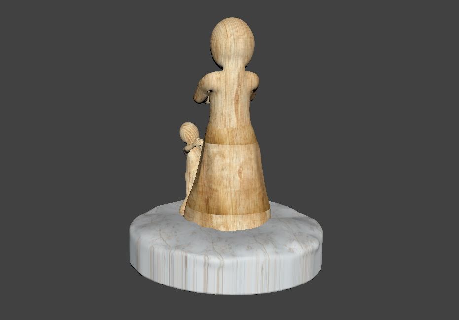 3D sculpture wooden statue with child on top 3D print model_11